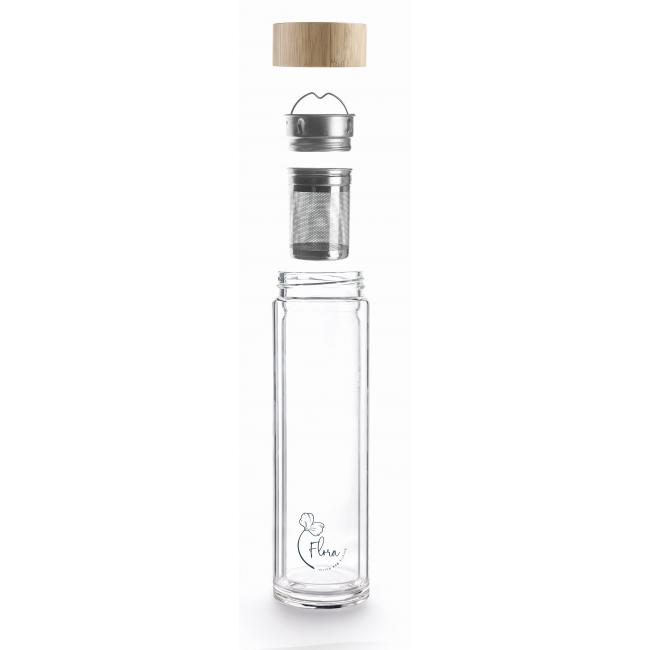 Стъклена бутилка с бамбуков капак и иноксов филтър ф6,6см h21,5см 350мл FLORA - Lacor