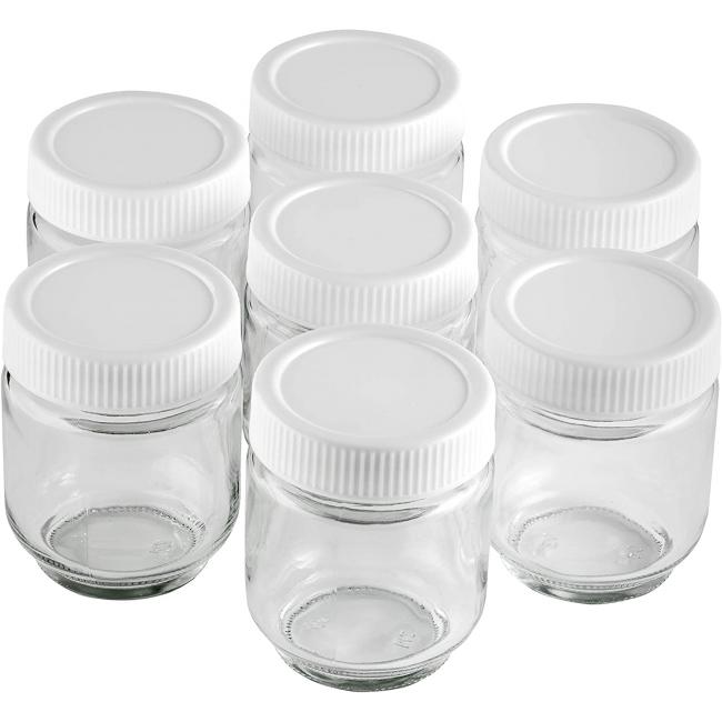 Комплект от 7 стъклени бурканчета с пластмасови капачки за йогурт / кисело мляко, 190мл, ф6,5x8,5см - Lacor