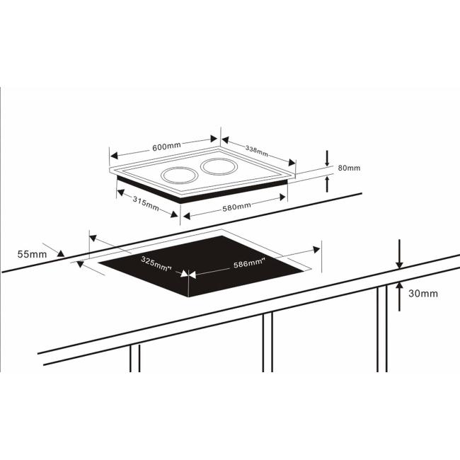 Индукционен електрически плот с 2 зони, хоризонтален, 220-240V, 50/60Hz, 2000 W + 1500 W, 7 нива, 0 – 180мин, 60x34x7,5см, 5,2кг, DUAL HORIZONTAL – Lacor