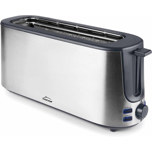 Елекрически тостер със 7 нива на препичане и допълнителна скара за затопляне на хлебчета и хляб, 18/10, 220-240V, 50/60Hz, 1000W, 41x12x18,5см, 1,4кг, DUPLO - Lacor 