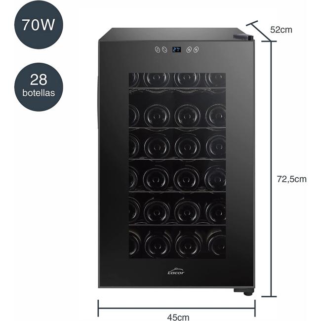 Хладилна витрина за 28 бутилки, 220-240V, 50Hz, 70W, 11°C - 18°C, 26dB, 71л, 45x52x72,5см, THERMOELECTRIC – Lacor