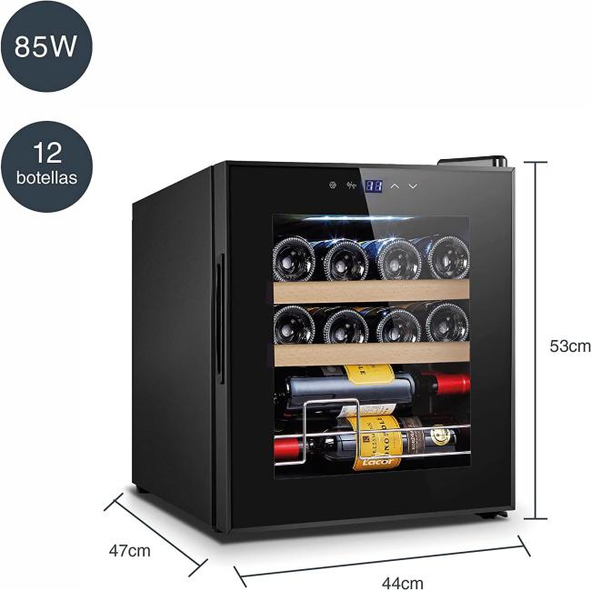 Хладилна витрина с компресорна охладителна система за 12 бутилки, 85W, 5°C - 18°C, 45dB, R600A, 46л, 44x47x53см – Lacor