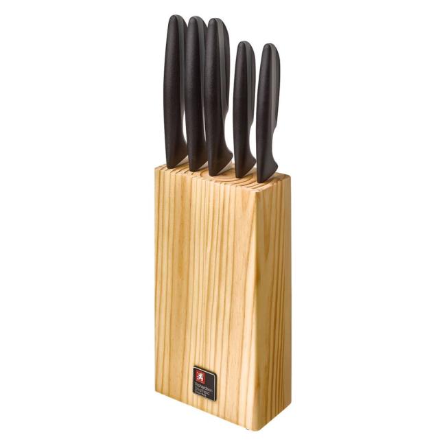 Комплект кухненски ножове от 5 елемента на дървена стойка, черно / сиво, City - Richardson Sheffield