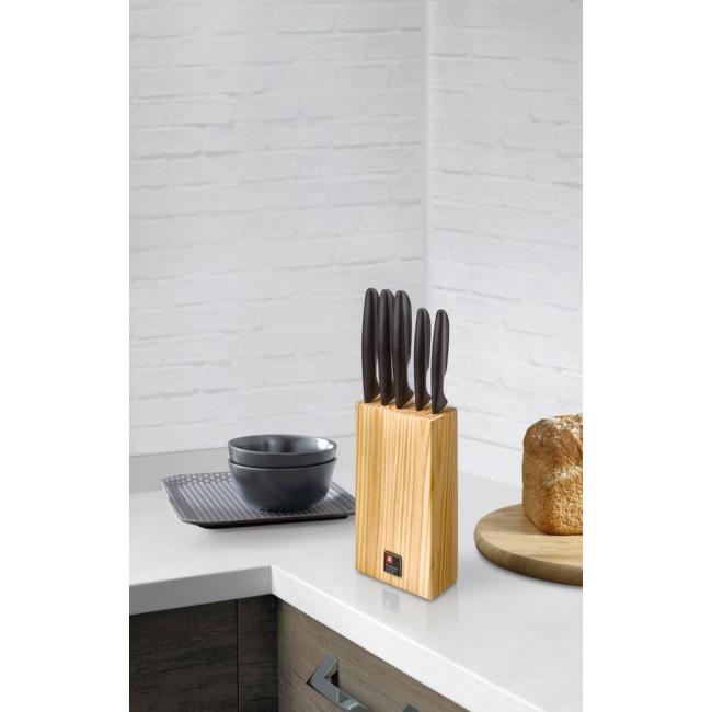 Комплект кухненски ножове от 5 елемента на дървена стойка, черно / сиво, City - Richardson Sheffield