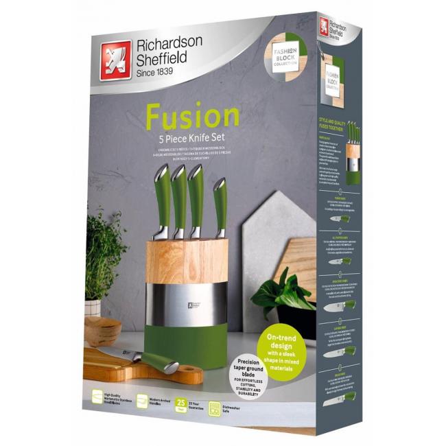Комплект кухненски ножове  5 бр. на стойка  Fashion Fusion green - Richardson Sheffield