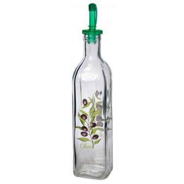 Стъклена бутилка квадратна с декор и наливник 500мл. SC-(15-0001-AC) - Horecano