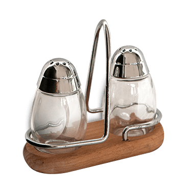 Стъклена солница 2-ка на дървена стойка (85217) - Horecano