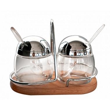 Стъклени бурканчета 2-ка на дървена стойка (81133В) - Horecano