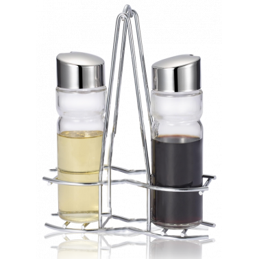 Стъклени бутилки зехтин/оцет комплект 2 броя на хромирана стойка MODERN LINE/N-410-2 - Horecano