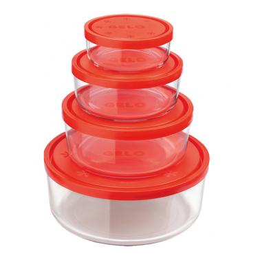 Комплект от 4 стъклени кутии за съхранение с червен капак (244мл / 599мл / 1,1л / 2,4л) GELO-(2.26018) - Bormioli Rocco