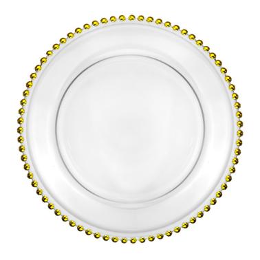 Стъклена подложна чиния със златен кант ф32xh3см CHARM-(AT722173) - Horecano