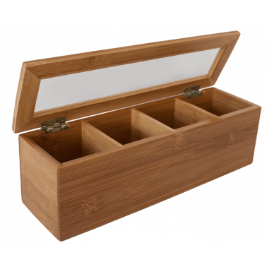Бамбукова кутия за чай  с  4 секции  малка 9x30x9см   (A2152) - Horecano