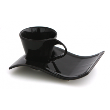 Порцеланова чаша с чинийка  черна  DY0635 300мл  - Китайски порцелан