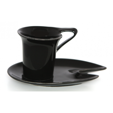 Порцеланова чаша с чинийка  черна  DY1074/2  220мл  - Китайски порцелан
