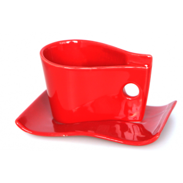 Порцеланова чаша с чинийка червена DY1558 70мл  - Китайски порцелан