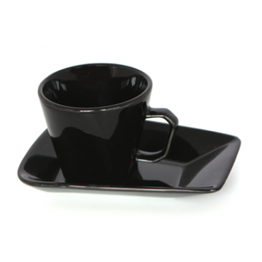 Порцеланова чаша с чинийка  черна DY0617 250мл  - Китайски порцелан