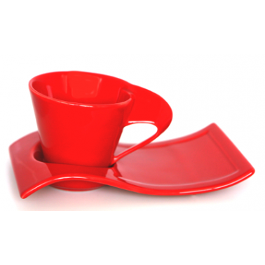 Порцеланова чаша с чинийка червена DY0634 200мл  - Китайски порцелан