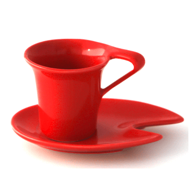 Порцеланова чаша с чинийка червена DY1074 70мл  - Китайски порцелан