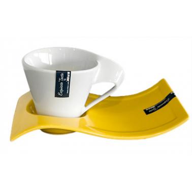 Порцеланова чаша с чинийка DY0634 200мл бяло/жълто DL - Китайски порцелан