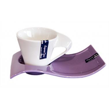 Порцеланова чаша с чинийка DY0635 300мл бяло/лилаво DL - Китайски порцелан
