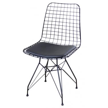 Метален стол мрежа с възглавница черен (T1) - Horecano