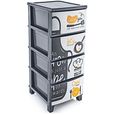 Пластмасов шкаф за съхранение на 4-ри нива 37x44,5xh90см с декор 