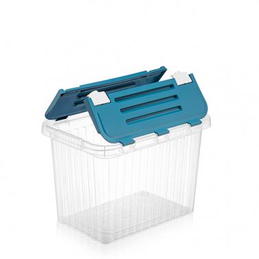 Пластмасова кутия контейнер за съхранение прозрачна 16л 38x25,5xh25,5см с цветен капак в различни цветове DUNYA-(20040)