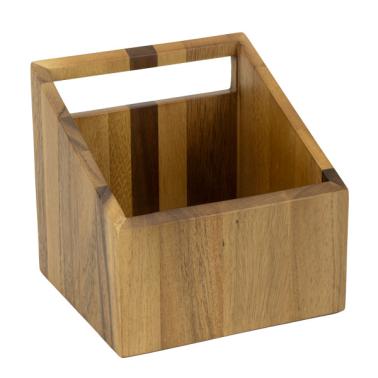 Дървена кутия за прибори/салфетки с дръжка 15x15xh15см АКАЦИЯ ALAS-(SWQ-140418-B4) - Horecano