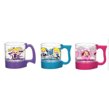Детска чаша стъкло/пластмаса с декор 280мл в различни цветове M-141072 - Horecano