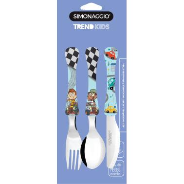 Комплект от 3 бр. детски иноксови прибори за хранене с декорирани дръжки SIM-KIDS BABY-(900/3DS) 040.103.9074.218 - SIMONAGGIO
