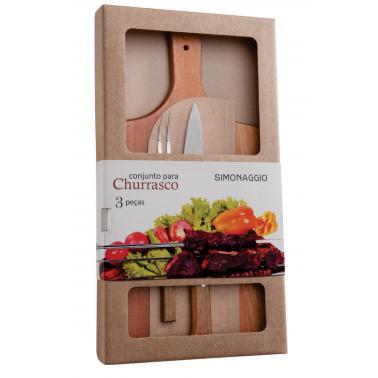 Комплект за барбекю от 3 части (вилица двурога + нож 20см + дървена дъска) SIMONAGGIO-CHURRASCO-(CH550/3)