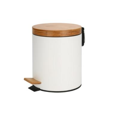 Кош с педал и бамбуков капак 5л -  20,5x27,5см бял G-(99033-004-W) - Horecano