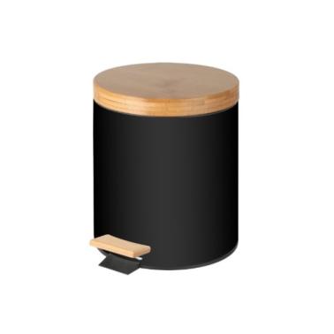 Кош с педал и бамбуков капак черен  5л  20,5x27,5см G-(99033-004-B) - Horecano