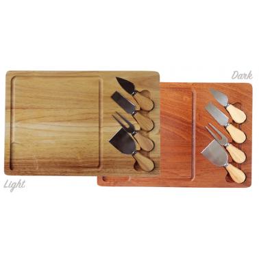Комплект дървена дъска с ножове за сирена махагон 38x26x1.4см   (HC-93843) - Horecano