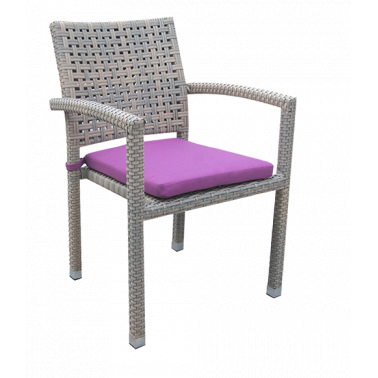 Ратанов стол с подлакътник /алуминиева рамка / лилава възглавница -  PVC BZ-TR024 - Horecano