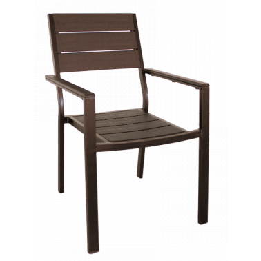 Полиетиленов стол с подлакътник, имитиращ дърво PLASTIC WOOD-КАФЯВ 58x55.5xh88.5cm TB-(YC-051) - Horecano