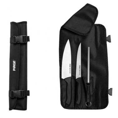 Комплект професионални ножове и масат от неръждаема стомана в калъф 3+1бр PIRGE-ECCO-(38403)
