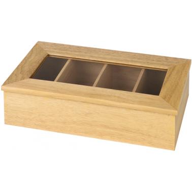 Дървена кутия за чай с 4 отделения натурал  без надпис  33,5х20см  - APS