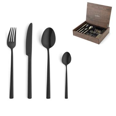 Комплект прибори за хранене от 24 елемента в луксозна дървена кутия, METROPOL BLACK – Amefa