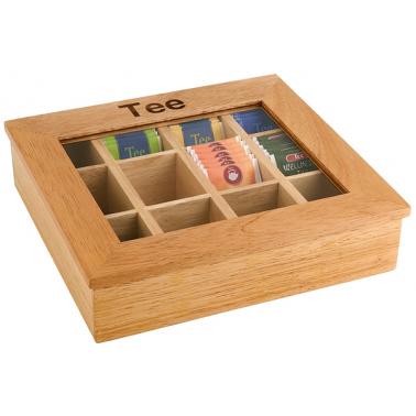 Дървена кутия за чай с 12 отделения  натурал 31х28см           - APS