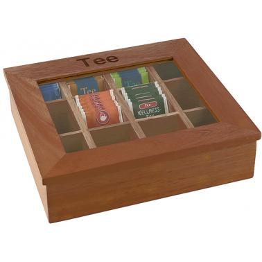 Дървена кутия за чай с 12 отделения кафява  31х28см      - APS
