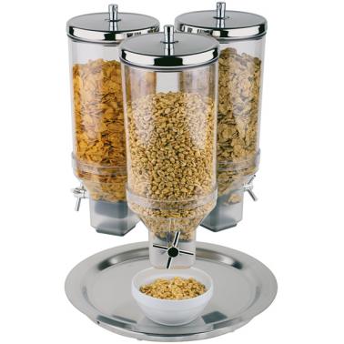 Иноксов диспенсър за зърнени закуски, въртящ се 3х4,5л, ф38см, h54см ROTATION - APS