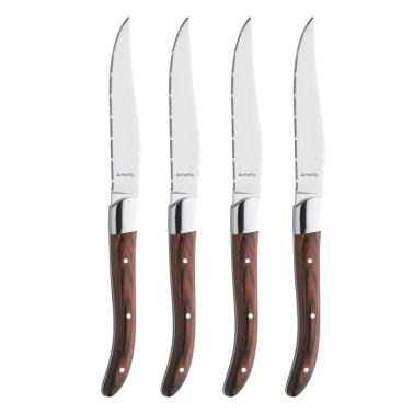 Комплект от 4 ножа за стек с кафяви дръжки, Royal Steak - Amefa