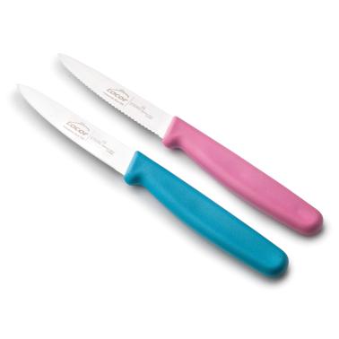 Комплект от 2 кухненски ножа от неръждаема стомана с полипропиленови дръжки, 9см, синьо/розово, ETERN – Lacor
