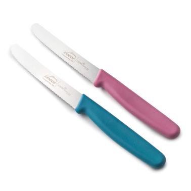 Комплект от 2 кухненски ножа от неръждаема стомана с полипропиленови дръжки, 10,5см, синьо/розово, ETERN – Lacor