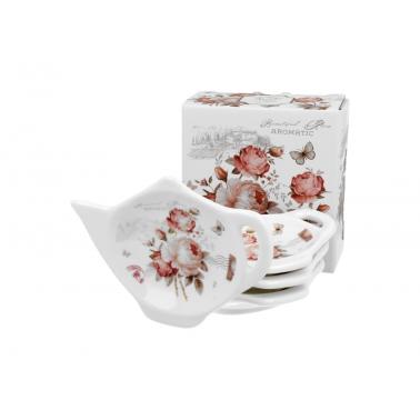 Комплект от 4 порцеланови поставки за пакетчета чай с декор “SECESSION” в подаръчна кутия, ф8,5см, h2см – DUO
