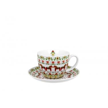Комплект порцеланова чаша с подложна чинийка с декор “СКАНДИНАВСКА ШАРКА” в подаръчна кутия, 450мл, ф10,5см, h8см – DUO