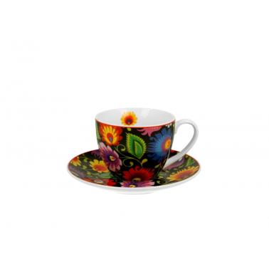 Комплект порцеланова чаша с подложна чинийка с декор “ETNIC” в подаръчна кутия, 250мл, ф9см, h7см – DUO