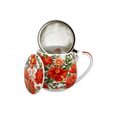 Порцеланова чаша с декор “FELICITY” с цедка и капаче в подаръчна кутия, 430мл, ф8см, h9,8см – DUO