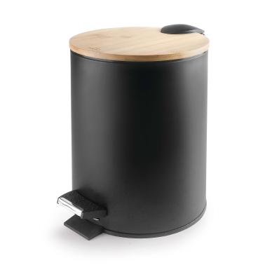 Метален кош с педал и бамбуков капак, ф20,5см, h27,6см, 5л, черен – Lacor